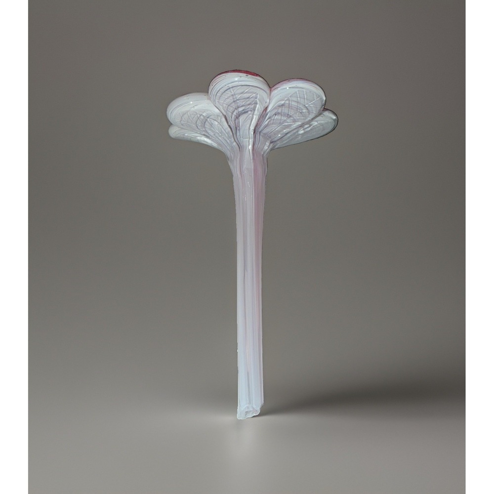 Vintage Murano Style Hand Blown Glass Daisy Flower Pink/White Short Stem - Picture 3 of 6